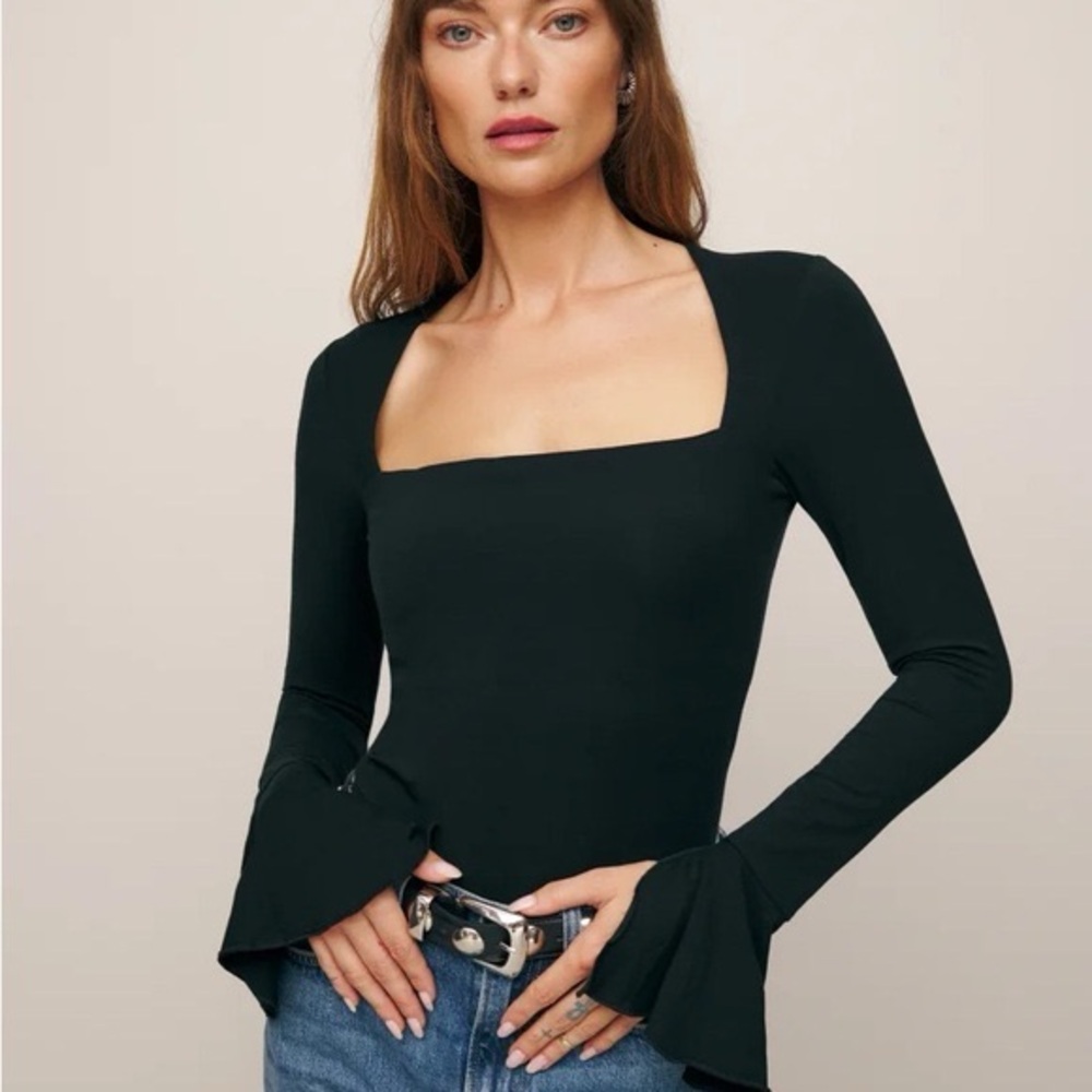 Reformation Black Square Neck Blouse